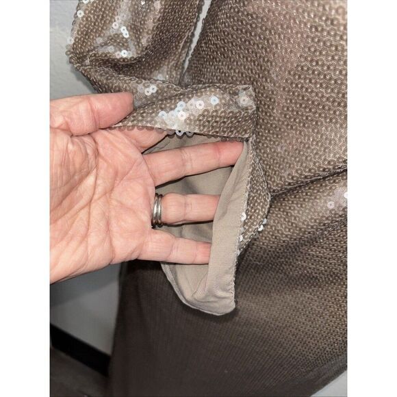 KHY Sequin Maxi Dress Champagne XS Kylie Jenner Long Sleeve Low Back Lined - Picture 3 of 16